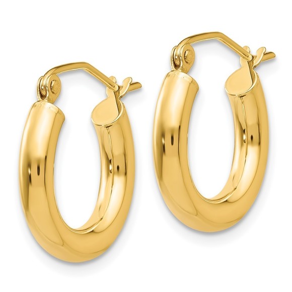 14k Yellow Gold Polished 3mm Tube Hoop Earrings 15 L x 3 mm W